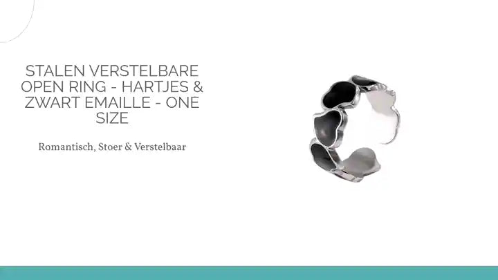 Stalen Verstelbare Open Ring - Hartjes &amp; Zwart Emaille - One Size by@Outfy