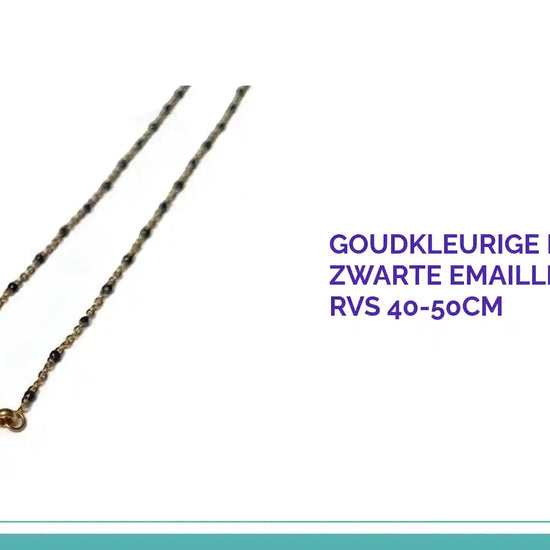 Goudkleurige Bedelketting Zwarte Emaille Bolletjes RVS 40-50cm by@Outfy
