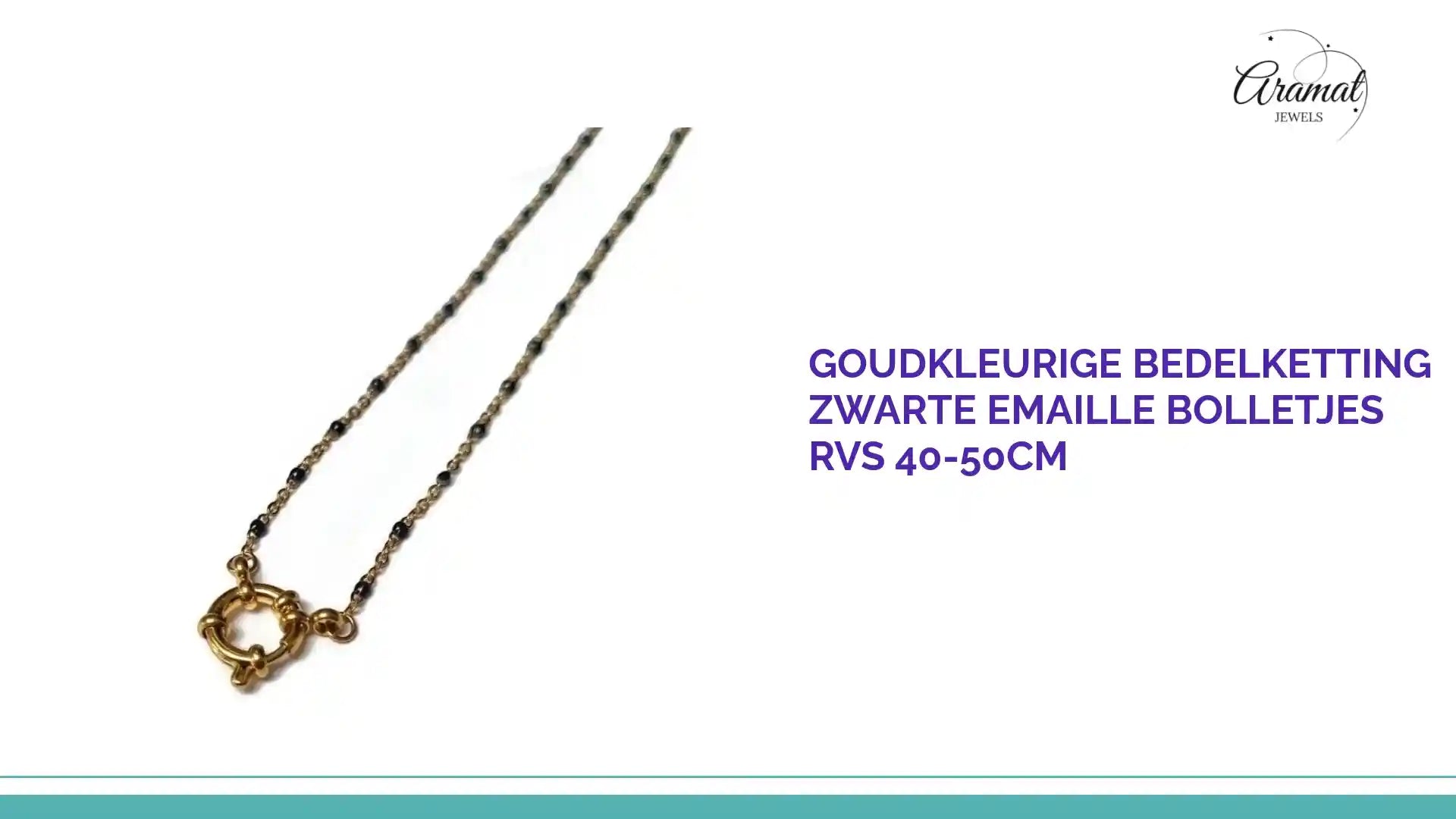 Goudkleurige Bedelketting Zwarte Emaille Bolletjes RVS 40-50cm by@Outfy