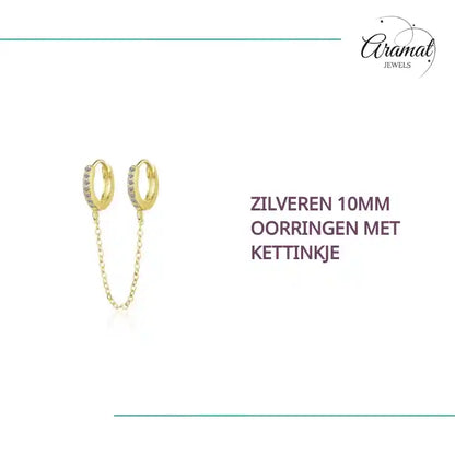 Zilveren 10mm Oorringen met Kettinkje by@Outfy