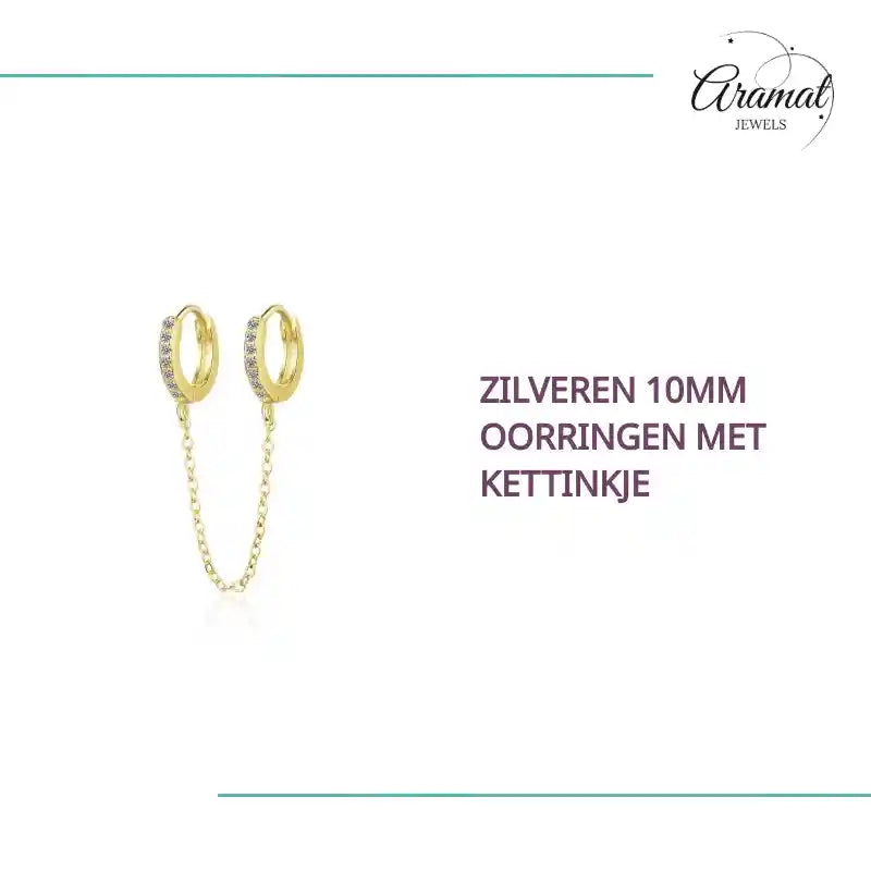 Zilveren 10mm Oorringen met Kettinkje by@Outfy