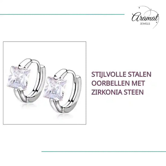 Stijlvolle Stalen Oorbellen met Zirkonia Steen by@Outfy