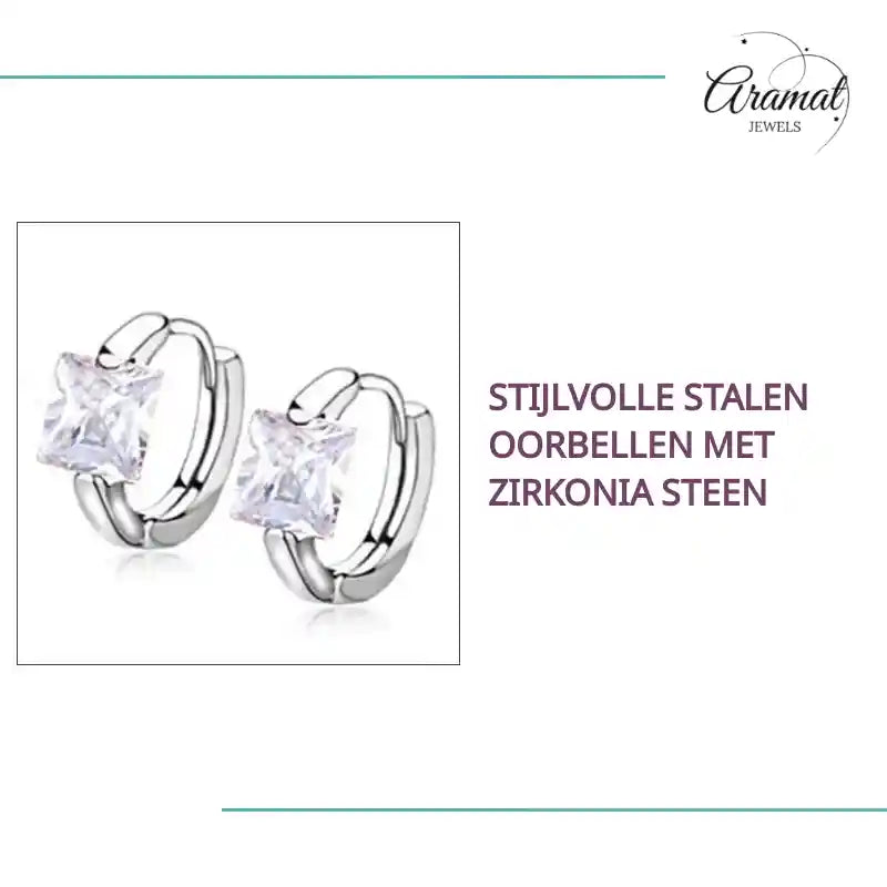 Stijlvolle Stalen Oorbellen met Zirkonia Steen by@Outfy