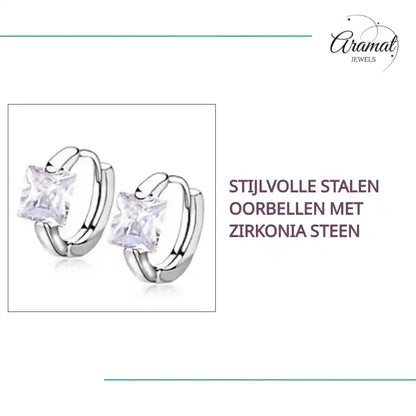 Stijlvolle Stalen Oorbellen met Zirkonia Steen by@Outfy