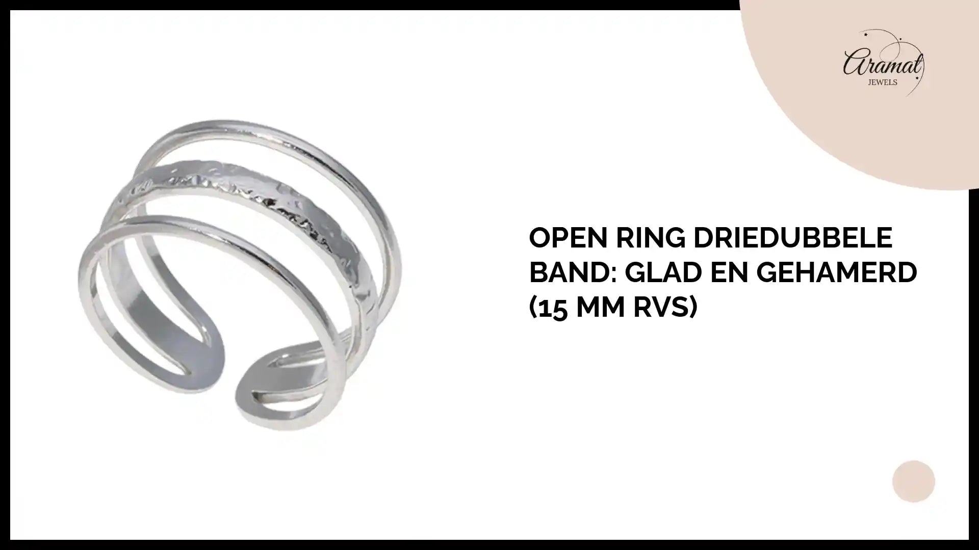Open Ring Driedubbele Band: Glad en Gehamerd (15 mm RVS) by@Outfy