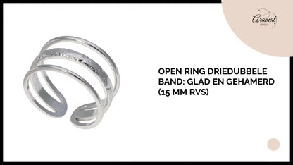 Open Ring Driedubbele Band: Glad en Gehamerd (15 mm RVS) by@Outfy