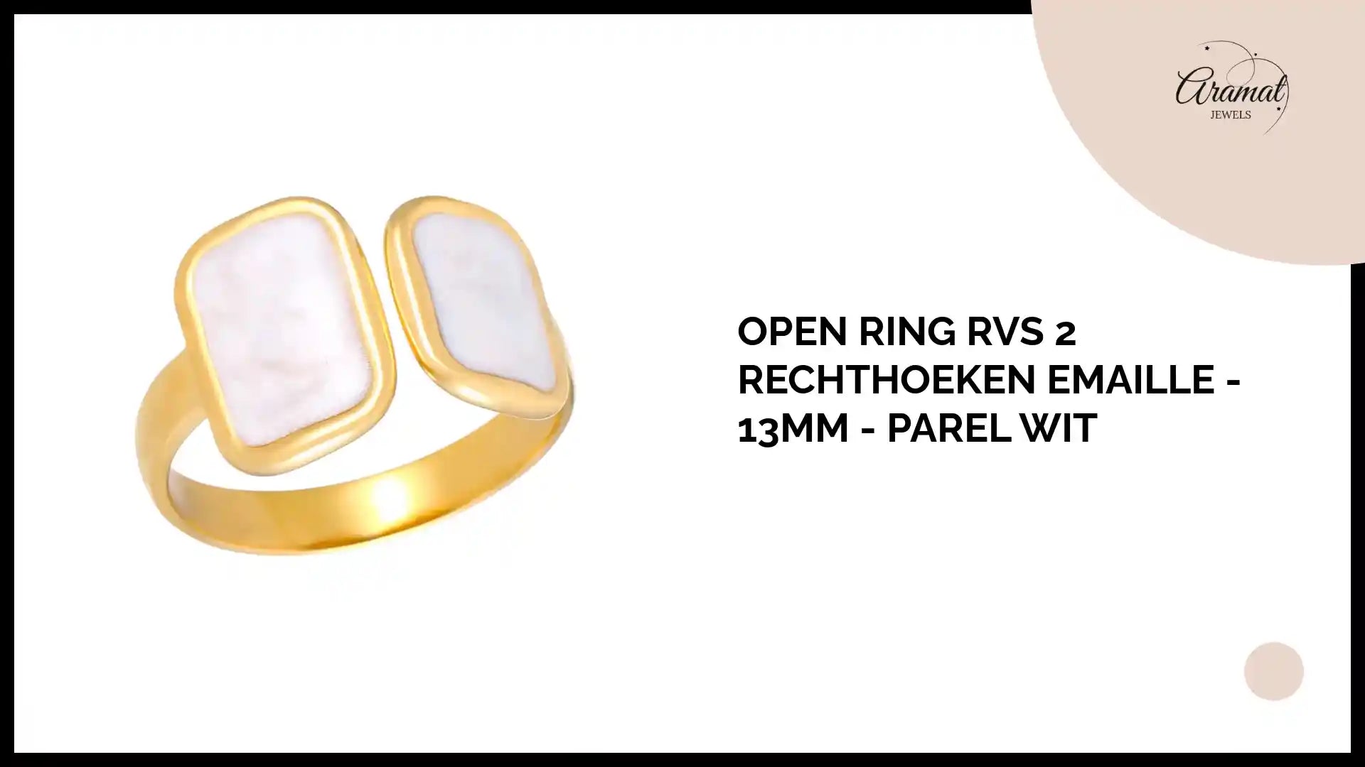 Open Ring RVS 2 Rechthoeken Emaille - 13mm - Parel Wit by@Outfy