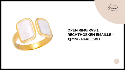 Open Ring RVS 2 Rechthoeken Emaille - 13mm - Parel Wit by@Outfy