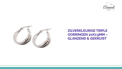 Zilverkleurige Triple Oorringen 20x7,5mm &ndash; Glanzend &amp; Gekruist by@Outfy