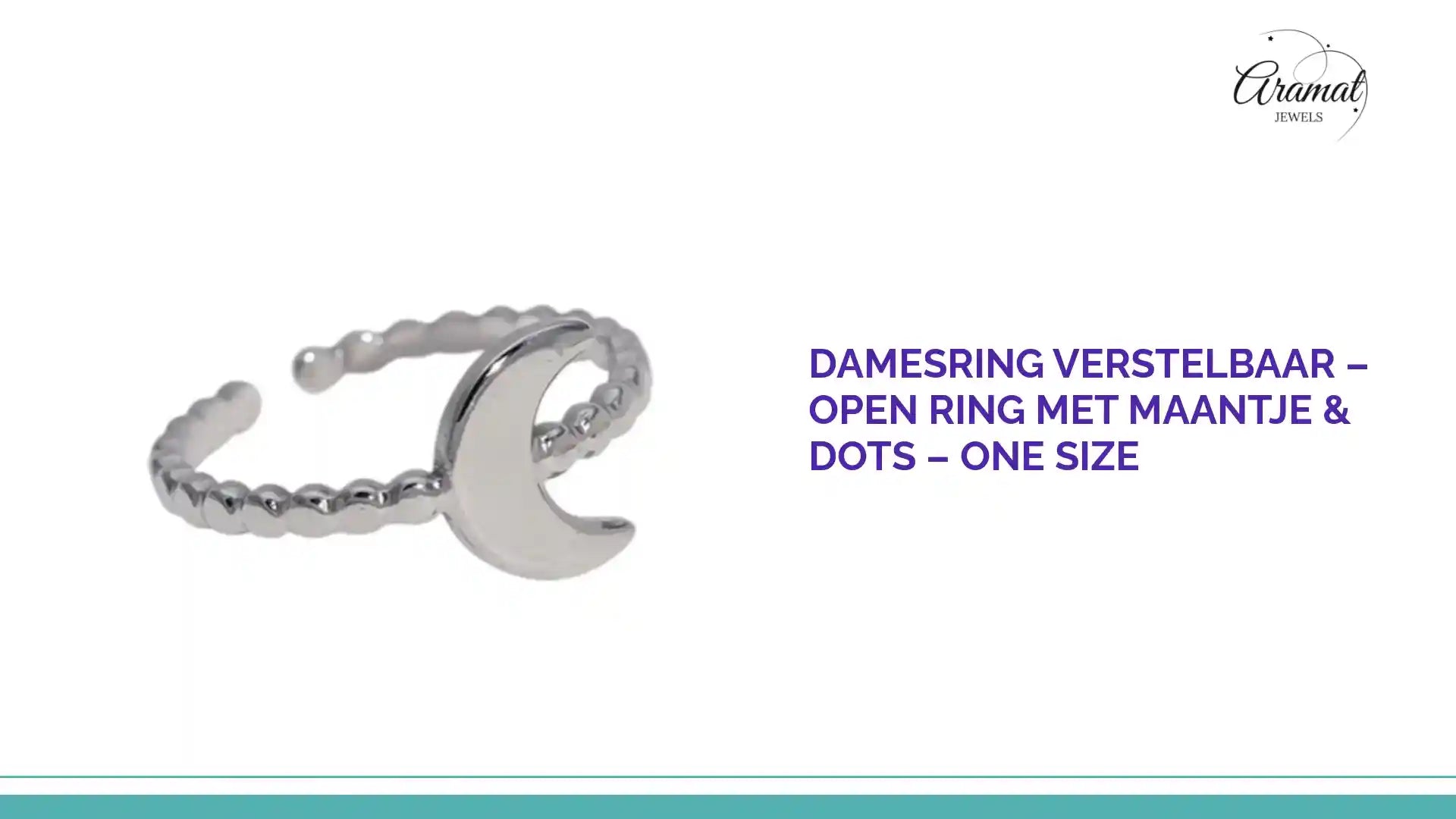 Damesring Verstelbaar &ndash; Open Ring met Maantje & Dots &ndash; One Size by@Outfy