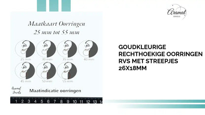 Goudkleurige Rechthoekige Oorringen RVS met Streepjes 26x18mm by@Outfy