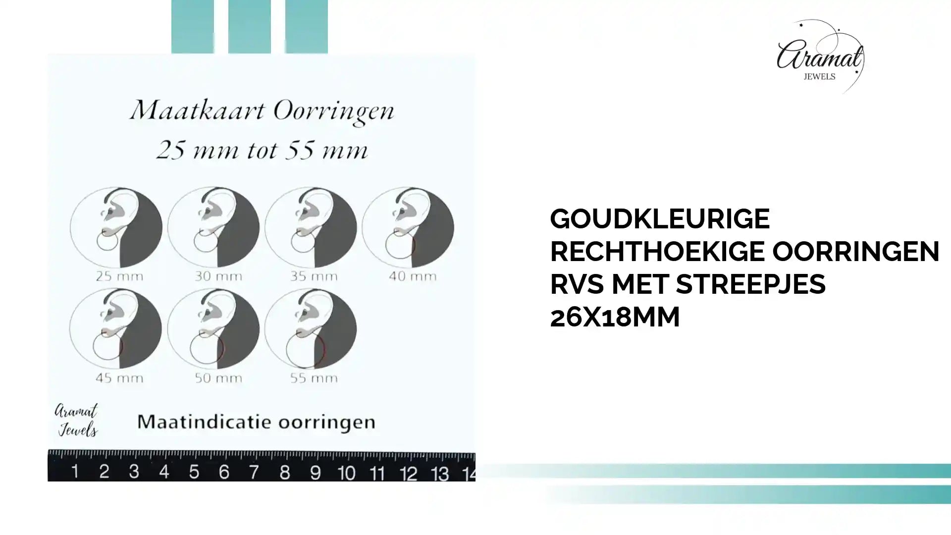 Goudkleurige Rechthoekige Oorringen RVS met Streepjes 26x18mm by@Outfy