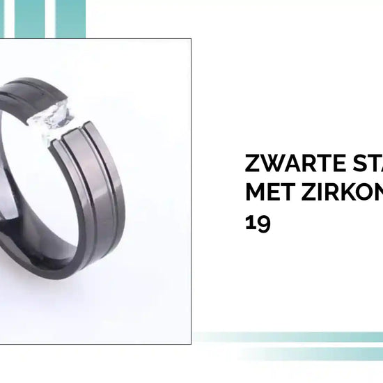Zwarte Stalen Ring met Zirkonia - Maat 19 by@Outfy