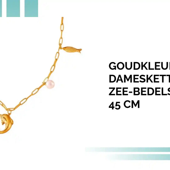 Goudkleurige damesketting met zee-bedels &amp; parel &ndash; 45 cm by@Outfy