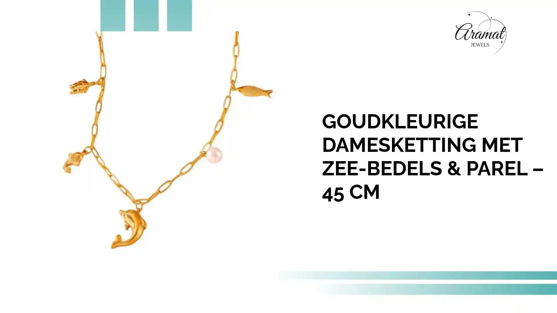 Goudkleurige damesketting met zee-bedels &amp; parel &ndash; 45 cm by@Outfy