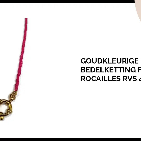 Goudkleurige Kralen Bedelketting Fel Roze Rocailles RVS 42cm by@Outfy