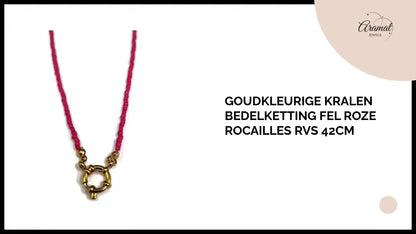 Goudkleurige Kralen Bedelketting Fel Roze Rocailles RVS 42cm by@Outfy