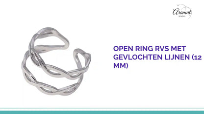 Open Ring RVS met Gevlochten Lijnen (12 mm) by@Outfy