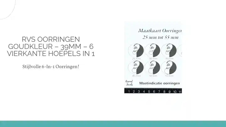 RVS Oorringen Goudkleur &ndash; 39mm &ndash; 6 Vierkante Hoepels in 1 by@Outfy
