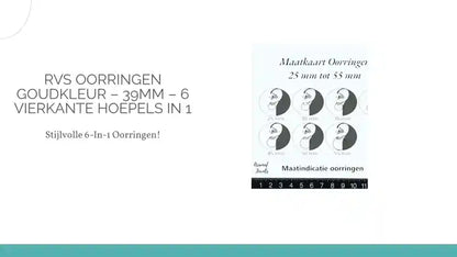 RVS Oorringen Goudkleur &ndash; 39mm &ndash; 6 Vierkante Hoepels in 1 by@Outfy