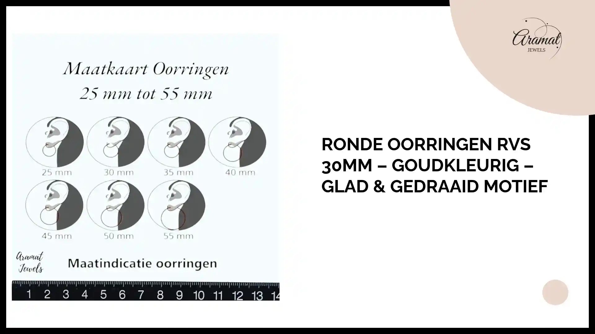Ronde Oorringen RVS 30mm &ndash; Goudkleurig &ndash; Glad &amp; Gedraaid Motief by@Outfy
