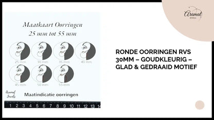 Ronde Oorringen RVS 30mm &ndash; Goudkleurig &ndash; Glad &amp; Gedraaid Motief by@Outfy