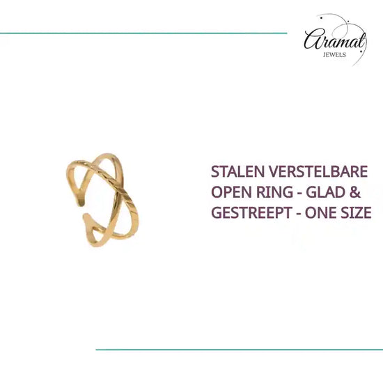 Stalen Verstelbare Open Ring - Glad &amp; Gestreept - One Size by@Outfy