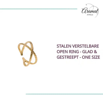 Stalen Verstelbare Open Ring - Glad &amp; Gestreept - One Size by@Outfy