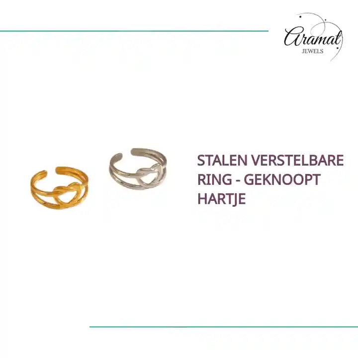 Stalen verstelbare ring - geknoopt hartje by@Outfy