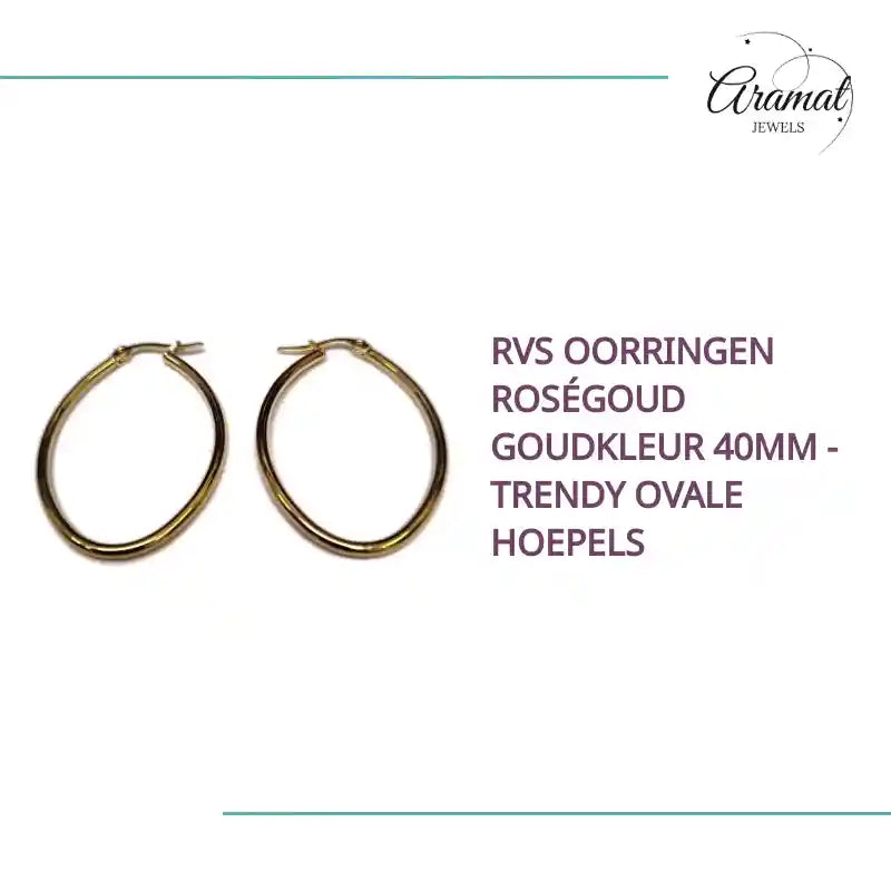 RVS Oorringen Ros&eacute;goud Goudkleur 40mm - Trendy Ovale Hoepels by@Outfy