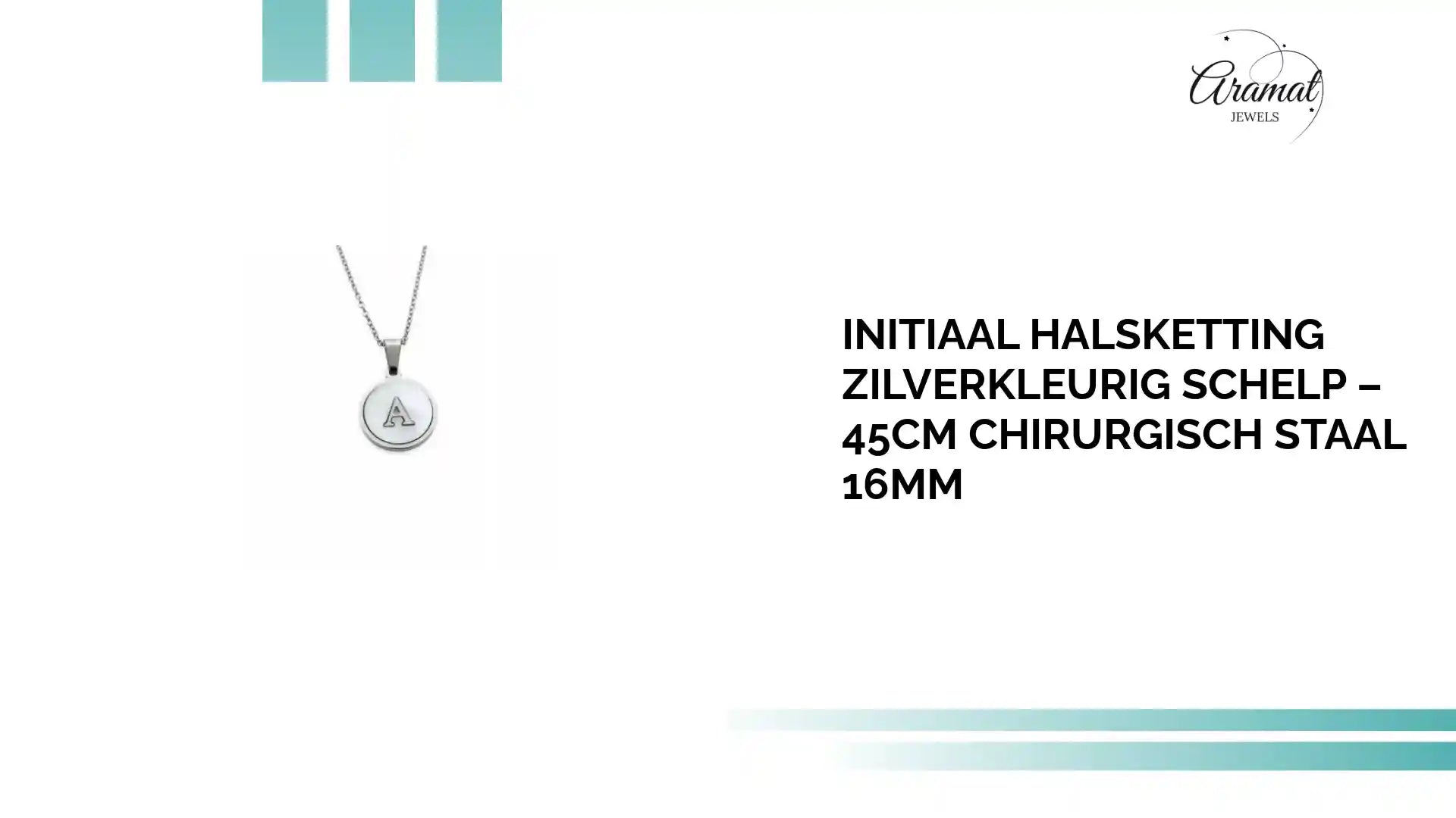 Initiaal Halsketting Zilverkleurig Schelp &ndash; 45cm Chirurgisch Staal 16mm by@Outfy