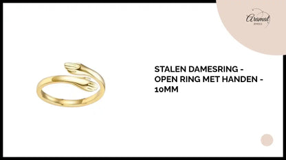 Stalen Damesring - Open Ring met Handen - 10mm by@Outfy
