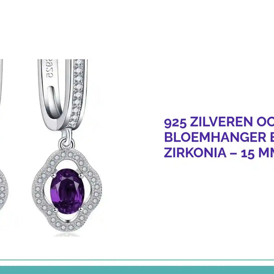 925 Zilveren Oorringen met Bloemhanger en Paarse Zirkonia &ndash; 15 mm Bedel by@Outfy