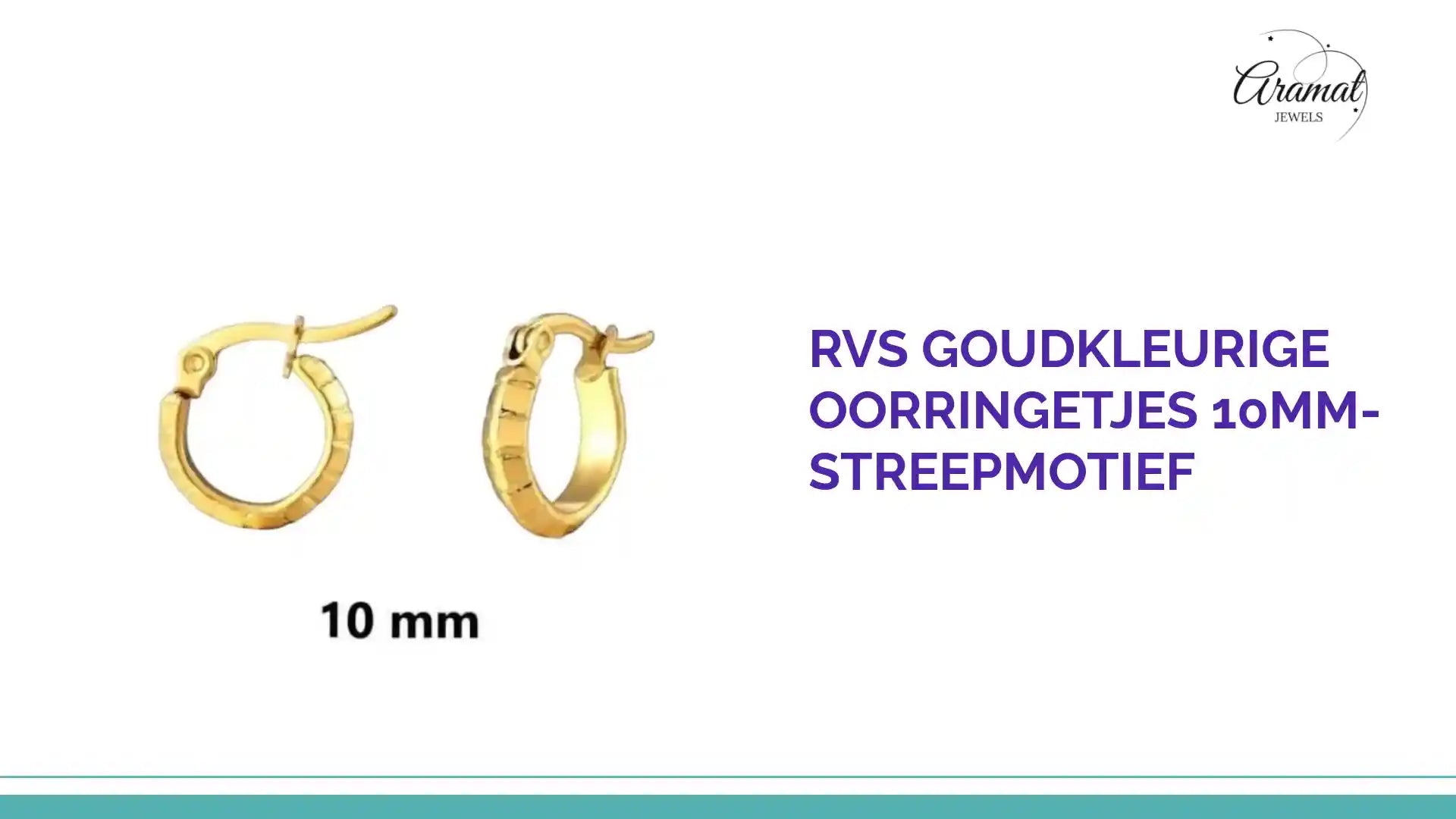 RVS Goudkleurige Oorringetjes 10mm- streepmotief by@Outfy
