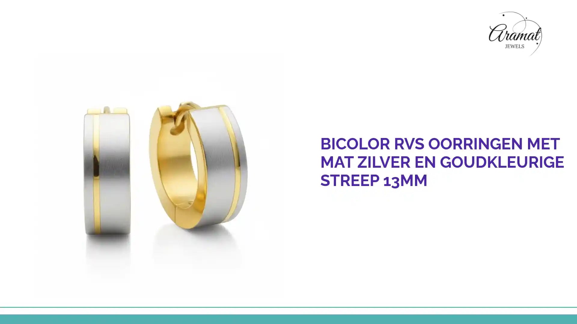 Bicolor RVS Oorringen met Mat Zilver en Goudkleurige Streep 13mm by@Outfy
