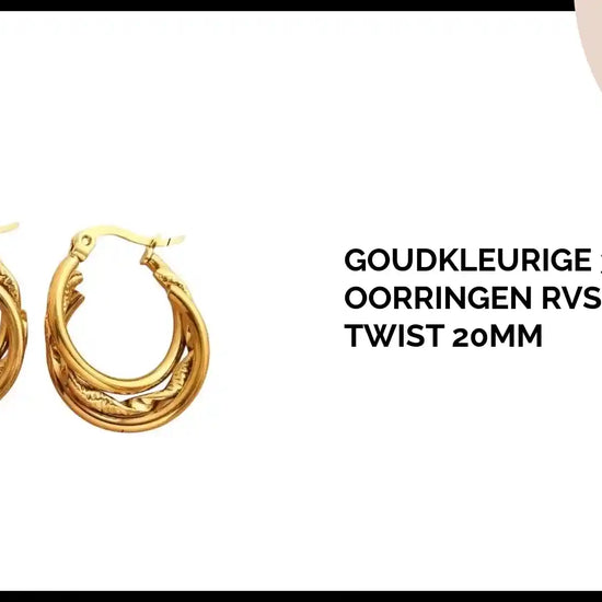 Goudkleurige 3-in-1 Oorringen RVS met Twist 20mm by@Outfy
