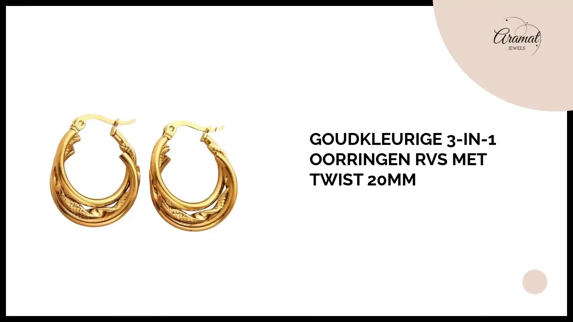 Goudkleurige 3-in-1 Oorringen RVS met Twist 20mm by@Outfy