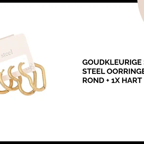 Goudkleurige stainless steel oorringenset &ndash; 2x rond + 1x hart &ndash; 3 maten by@Outfy