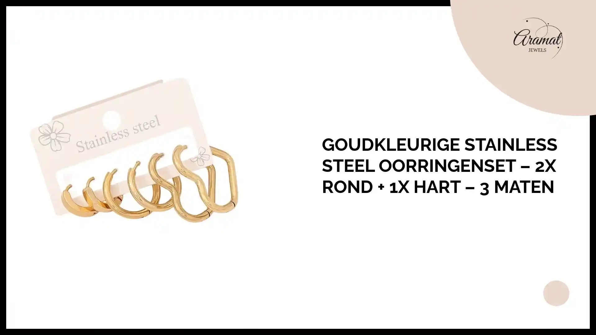 Goudkleurige stainless steel oorringenset &ndash; 2x rond + 1x hart &ndash; 3 maten by@Outfy