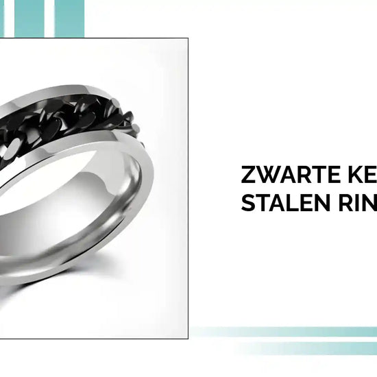 Zwarte Ketting Stalen Ring - Maat 16 by@Outfy