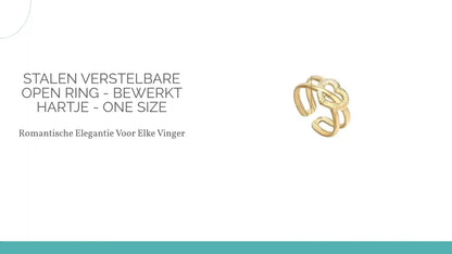 Stalen Verstelbare Open Ring - Bewerkt Hartje - One Size by@Outfy