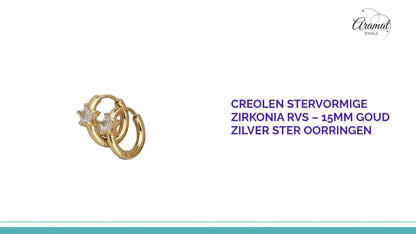 Creolen Stervormige Zirkonia RVS &ndash; 15mm Goud Zilver Ster Oorringen by@Outfy