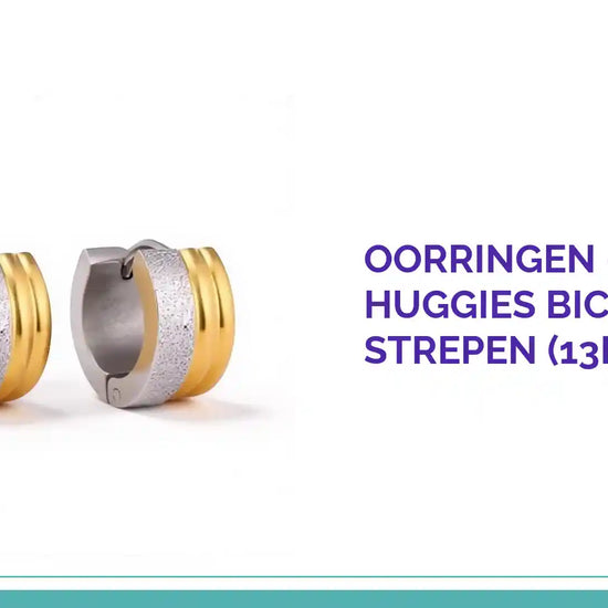Oorringen &ndash; Staal Huggies Bicolor Strepen (13mm) by@Outfy