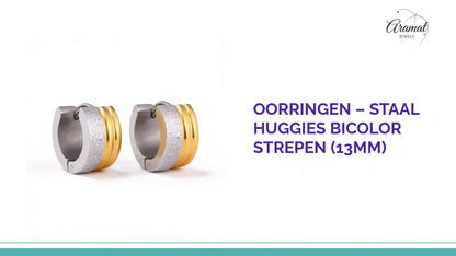Oorringen &ndash; Staal Huggies Bicolor Strepen (13mm) by@Outfy