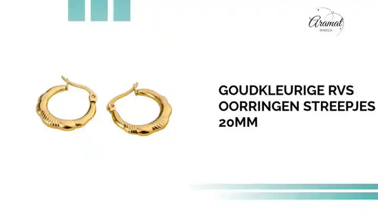 Goudkleurige RVS oorringen streepjes 20mm by@Outfy