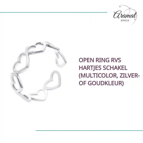 Open Ring RVS Hartjes Schakel (Multicolor, Zilver- of Goudkleur) by@Outfy