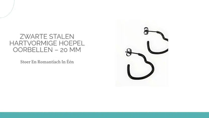 Zwarte Stalen Hartvormige Hoepel Oorbellen &ndash; 20 mm by@Outfy