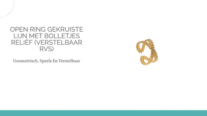 Open Ring Gekruiste Lijn met Bolletjes Reli&euml;f (Verstelbaar RVS) by@Outfy