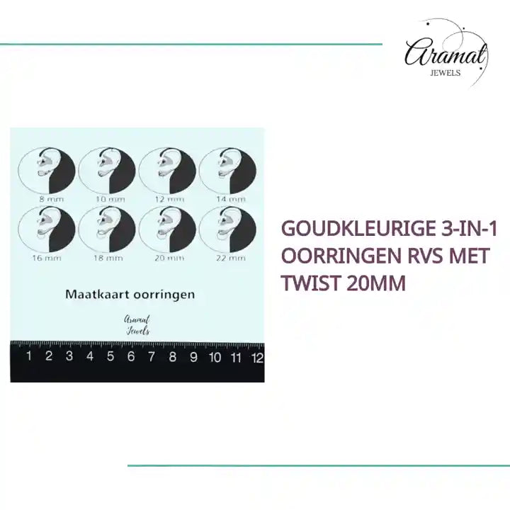 Goudkleurige 3-in-1 Oorringen RVS met Twist 20mm by@Outfy