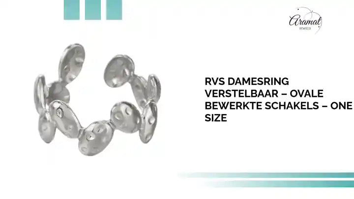 RVS Damesring Verstelbaar &ndash; Ovale Bewerkte Schakels &ndash; One Size by@Outfy